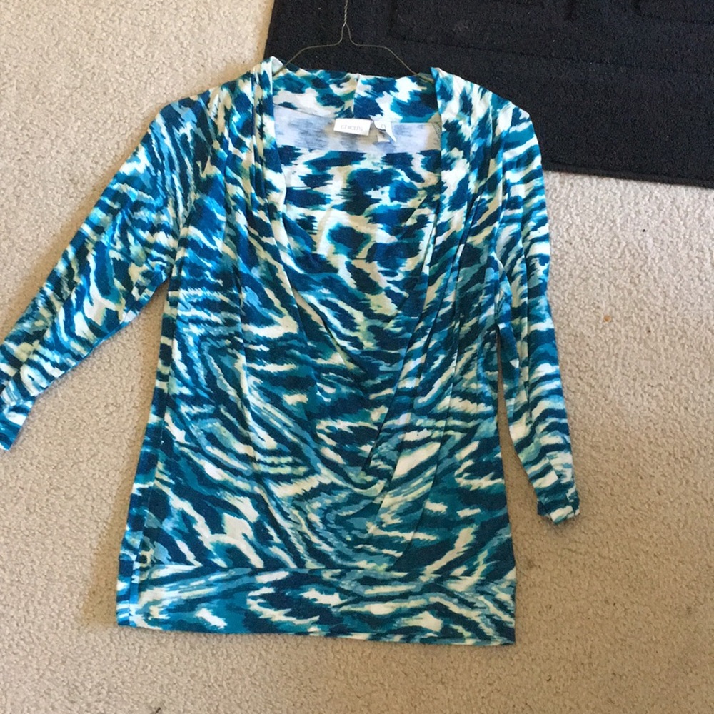 3/4 Sleeve Patterned Blue Top